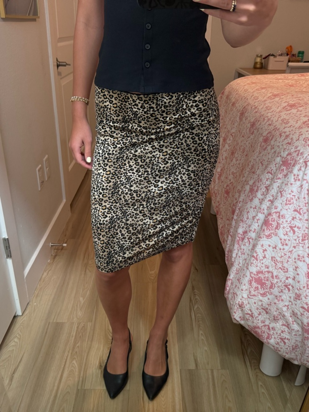Leopard Print Pencil Skirt - Beige/Black